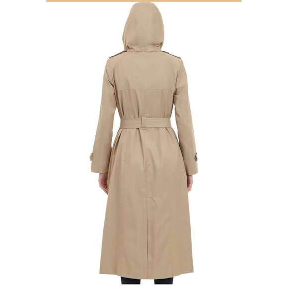 London Fog Women's Single Breasted Hooded Long Trench Coat, British Khaki, L - Picture 7 of 16